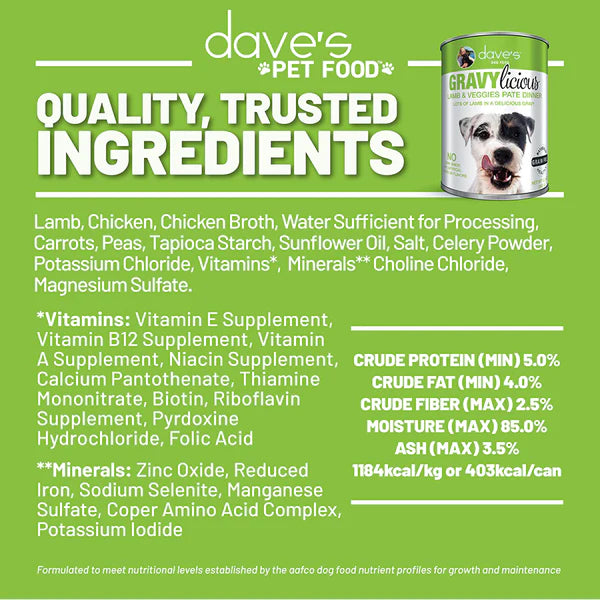 Dave's Pet Food Gravylicious Lamb and Veggies Pate Dinner Dave's Pet Food Gravylicious Lamb and Veggies Pate Dinner