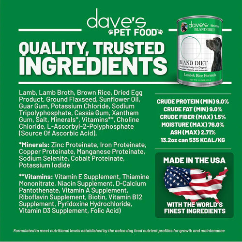 Dave's Pet Food - Restricted Diet Bland – Lamb & Rice Formula Wet Dog Food