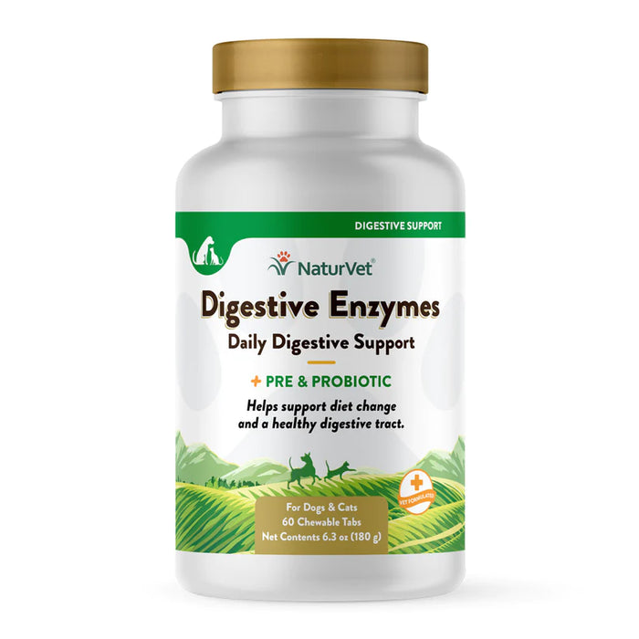 NaturVet - Digestive Enzymes Chewable Tables with Prebiotics & Probiotics for Cats & Dogs