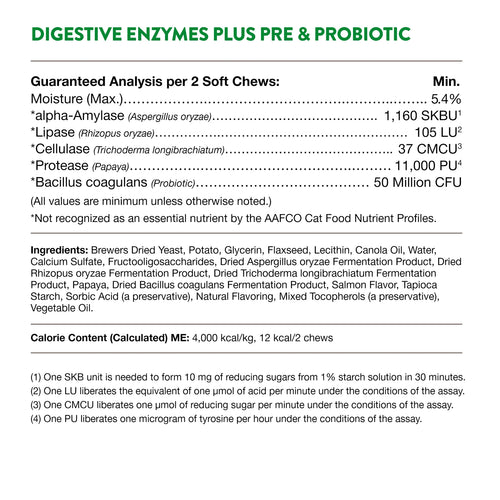 NaturVet - Digestive Enzymes Soft Chews with Prebiotic & Probiotic for Cats