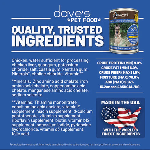 Dave's Pet Food - 95% Premium Meats Chicken & Chicken Liver Wet Dog Food