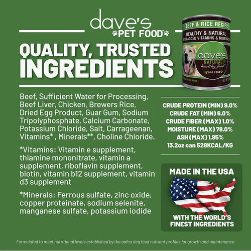 Dave's Pet Food - Naturally Healthy Beef & Rice Recipe Wet Dog Food
