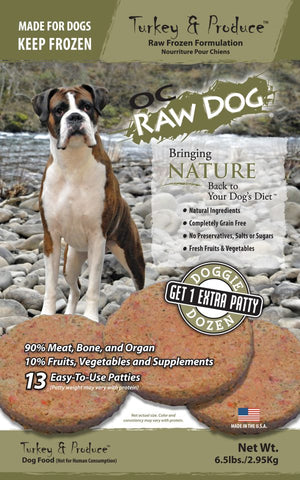 OC Raw Dog - Turkey & Produce Patties Frozen Raw Dog Food - PICK UP ONLY