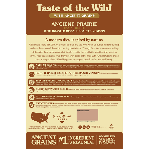 Taste of the Wild - Ancient Prairie Canine with Roasted Bison & Venison Dry Dog Food