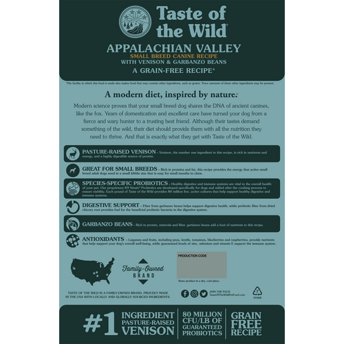 Taste of the Wild - Appalachian Valley Small Breed with Venison & Garbanzo Beans Dry Dog Food