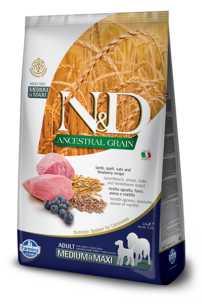Farmina - N&D Ancestral Grain Lamb & Blueberry Med/Maxi Dry Dog Food