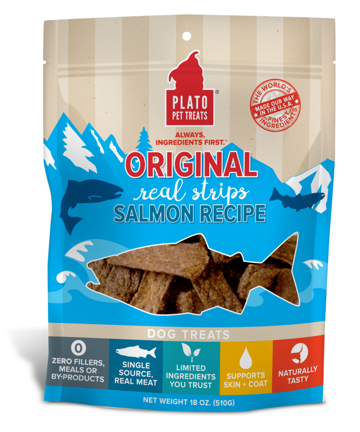 Plato Pet Treats - Real Strips Salmon Meat Bar Dog Treats