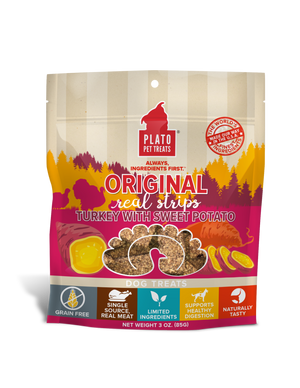 Plato Pet Treats - Real Strips Turkey With Sweet Potato Meat Bar Dog Treats
