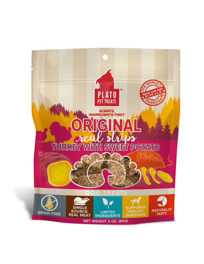 Plato Pet Treats - Real Strips Turkey With Sweet Potato Meat Bar Dog Treats