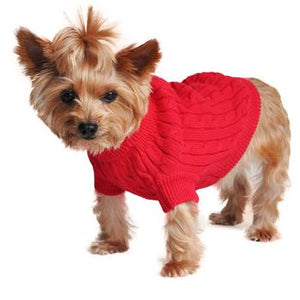 Doggie Designs - Fiery Red Combed Cotton Cable Knit Dog Sweater